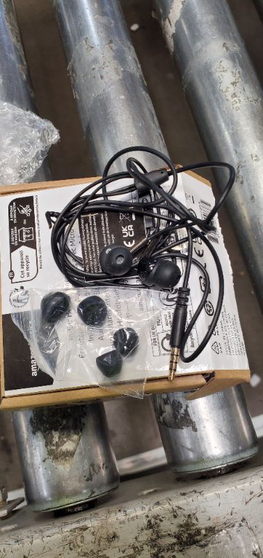 Photo 2 of Amazon Basics In Ear Wired Headphones, Earbuds with Microphone No Wireless Technology, Black Black 0.96 x 0.56 x 0.64in