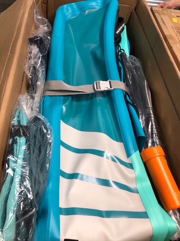 Photo 1 of BEYOND MARINA Inflatable Kayak 2 Person Adult- Drop Stitch Tandem Kayak | with Aluminum Paddles, Seats, Footrests, Pump, Fins, Explorer 13'10" Mint