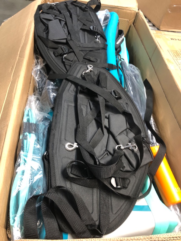 Photo 1 of BEYOND MARINA Inflatable Kayak 2 Person Adult- Drop Stitch Tandem Kayak | with Aluminum Paddles, Seats, Footrests, Pump, Fins, Explorer 13'10" Mint