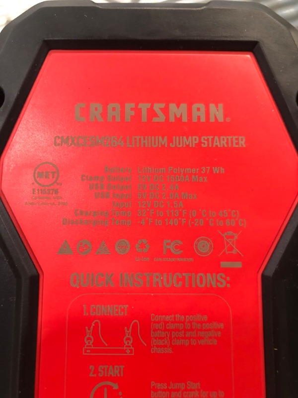 Photo 4 of CRAFTSMAN 1500-Amp 12-Volt Portable Car Battery Jump Starter
