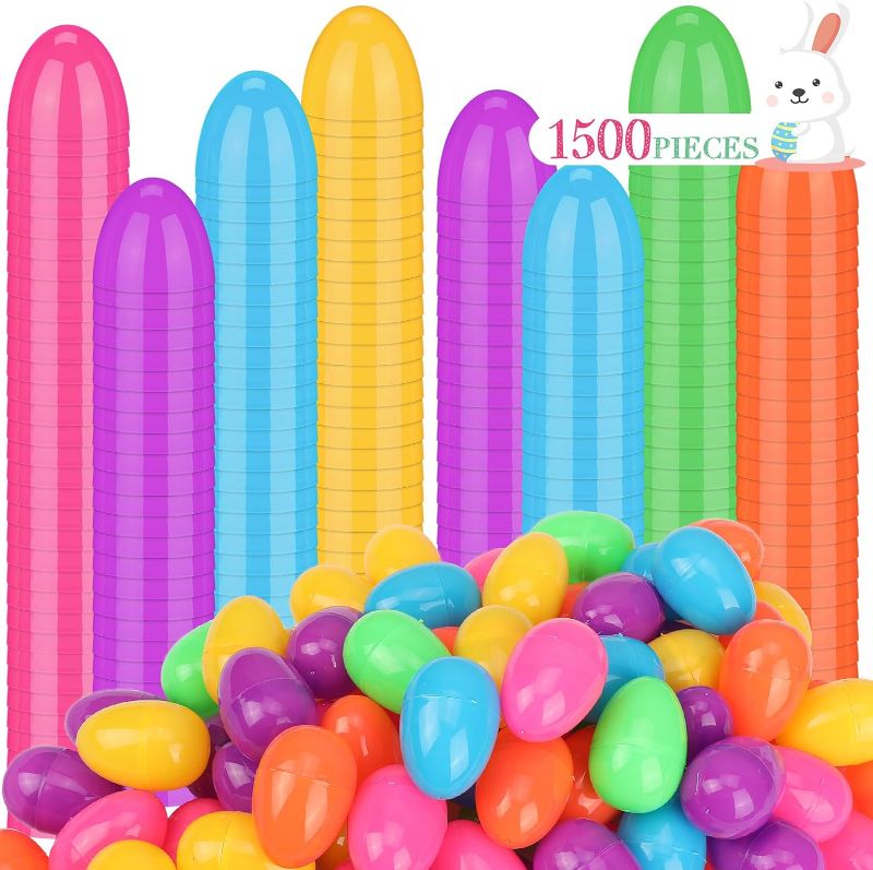 Photo 1 of **MISSING PIECES** 1500 Pcs Easter Eggs Bulk Colorful Plastic Easter Eggs Kids Easter Eggs for Easter Hunt Game Basket Stuffer Easter Party Favors School Classroom Prize Supplies, 6 Assorted Colors