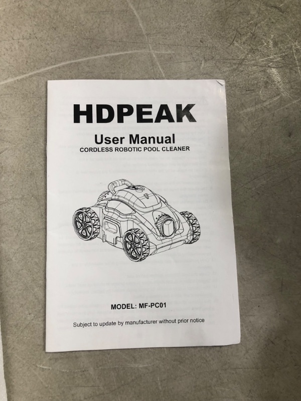 Photo 2 of ***NONREFUNDABLE - NOT FUNCTIONAL - FOR PARTS ONLY - SEE COMMENTS***
Cordless Robotic Pool Cleaner, HDPEAK Pool Vacuum Lasts 110 Mins, Auto-Parking, Rechargeable, Automatic Cordless Pool Vacuum Ideal for Above/In-Ground Pools Up to 50 feet, Blue