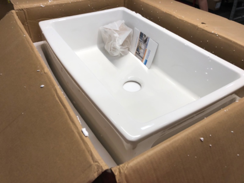 Photo 3 of 33 White Farmhouse Sink - Lofeyo 33x21 Inch White Kitchen Sink Curved Apron Front Fireclay Ceramic Porcelain Single Bowl Farm Kitchen Sink Basin 33 inches Curved Edge