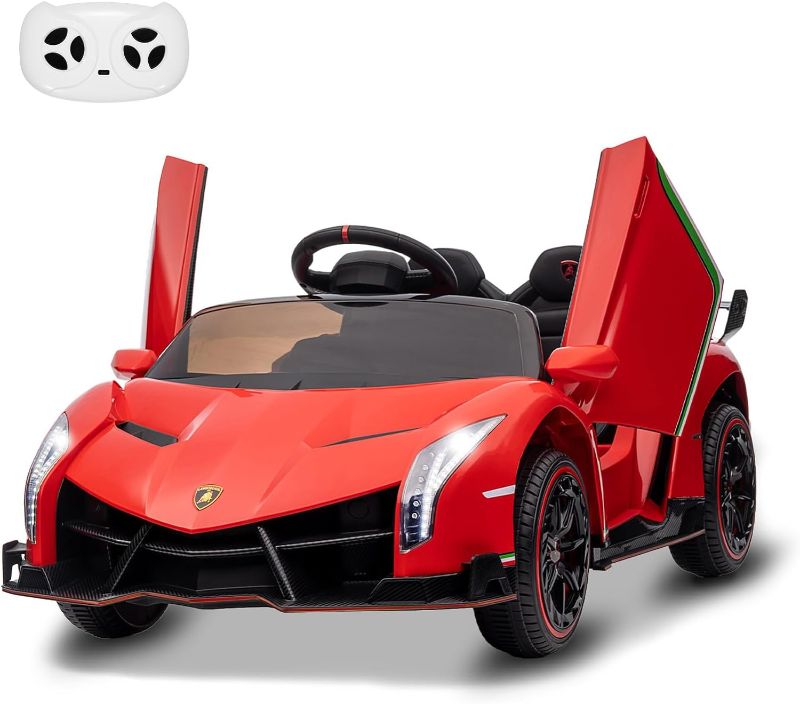 Photo 1 of 12V Ride on Car, Licensed Lamborghini Veneno Electric Car for Kids w/Remote Control, 3 Speeds, Hydraulic Doors, Led Headlights, Rocking & Music, Battery Powered Sports Car for Boys Girls, Red
