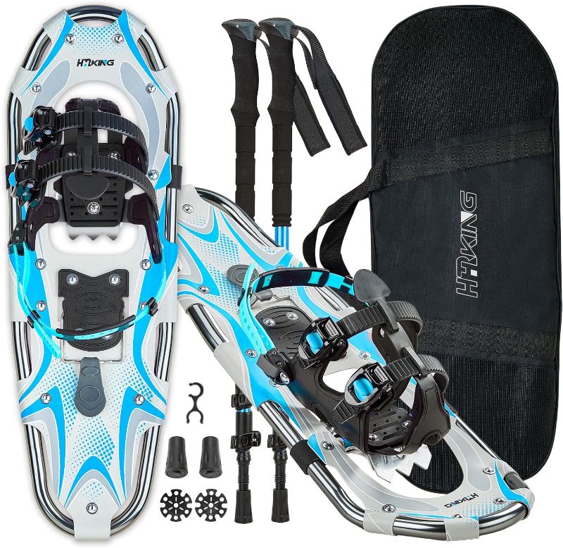 Photo 1 of 14/17/21/25/30 Inches Lightweight Snowshoes with Toe Box and Heel Lift, 3-in-1 Aluminum All-Terrain Snow shoes Kit with Adjustable Trekking Poles and Heavy-Duty Carrying Tote Bag for Women Men and Kid
