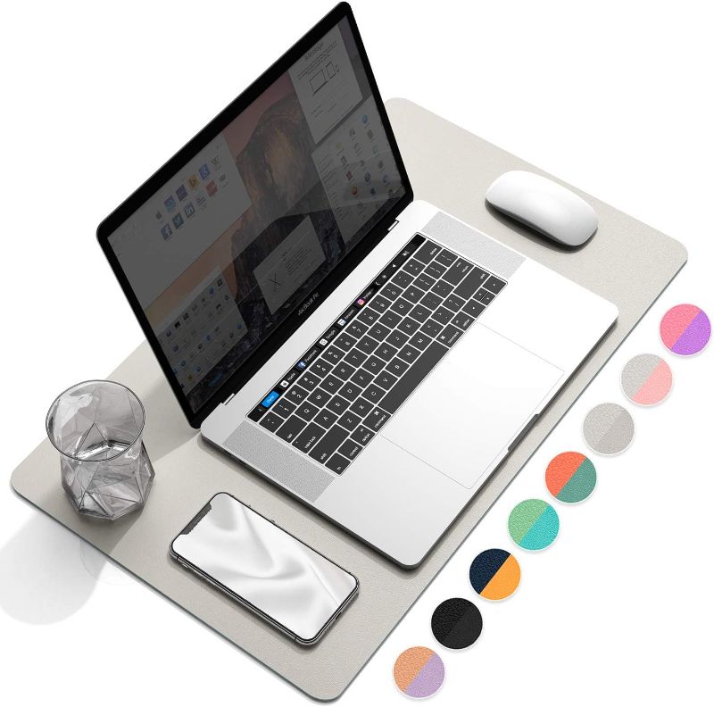 Photo 1 of Dual-Sided Multifunctional Desk Pad, Waterproof Desk Blotter Protector, Leather Desk Wrting Mat Mouse Pad (47.2" x 23.6", Dark Grey) Dark Grey 47.2" x 23.6"