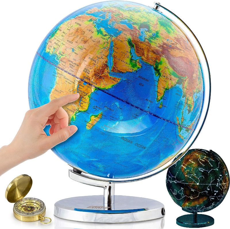 Photo 1 of **NON-REFUNDABLE**NO RETURNS**PARTS ONLY*** 
****BY BIDDING ON THIS ITEM, YOU UNDERSTAND THAT THIS SALE IS FINAL AND ITEM CANNOT BE RETURNED****DAMAGED WIRE*STILL WORKS
Illuminated Globe of the World with Stand - 13 Inch Tall 3in1 World Globe, Constellati