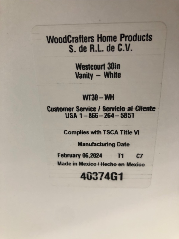 Photo 8 of ***USED - NO SINK - LIKELY MISSING PARTS - NO PACKAGING***
Home Decorators Collection Westcourt 31 in. W x 22 in. D x 39 in. H Single Sink Bath Vanity in White 