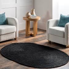 Photo 1 of  TORN EDGE Hand Woven Farmhouse Jute Area Rug, Oval 4x6, Black
