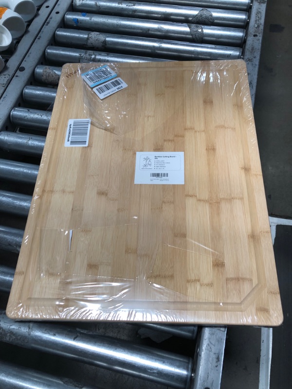 Photo 2 of 24 x 18 Extra Large Bamboo Serving Boards for Kitchen, Heavy Duty Wood Butcher Block Chopping Board with Handle and Juice Groove for Meat, Large Charcuterie Board, Over the Sink Cutting Board 24" X 18"