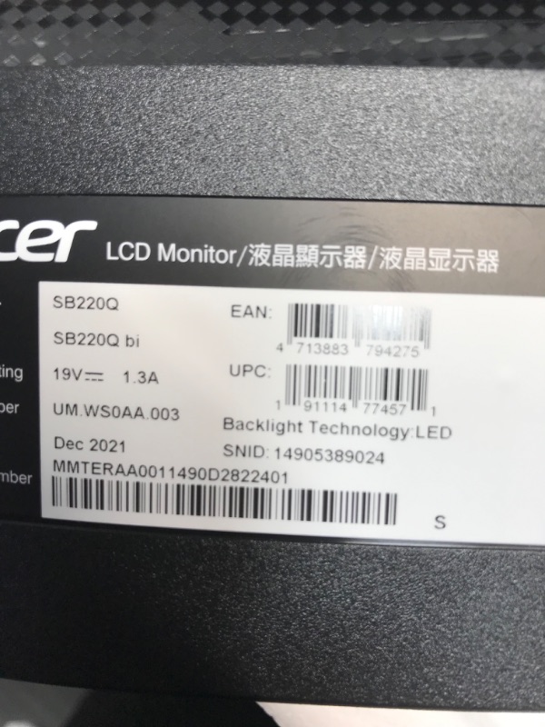 Photo 2 of Acer 21.5 Inch Full HD (1920 x 1080) IPS Ultra-Thin Zero Frame Computer Monitor (HDMI & VGA Port), SB220Q bi
