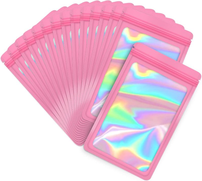 Photo 1 of 2 item bundle 
3×4 inch mylar bags with clear window holographic resealable sealable packaging zip bag for small bussiness jewelry candy sample food packing supplies ?Pink?
