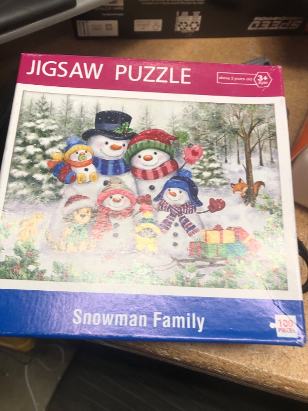 Photo 1 of 100 Pieces Christmas Puzzles for Kids Ages 3-5 4-8 8-10 for Kids Educational Jigsaw Puzzles Toys for 3 4 5 6 Year Old Boys Girls, Snowman Family(15 x 10 inch)