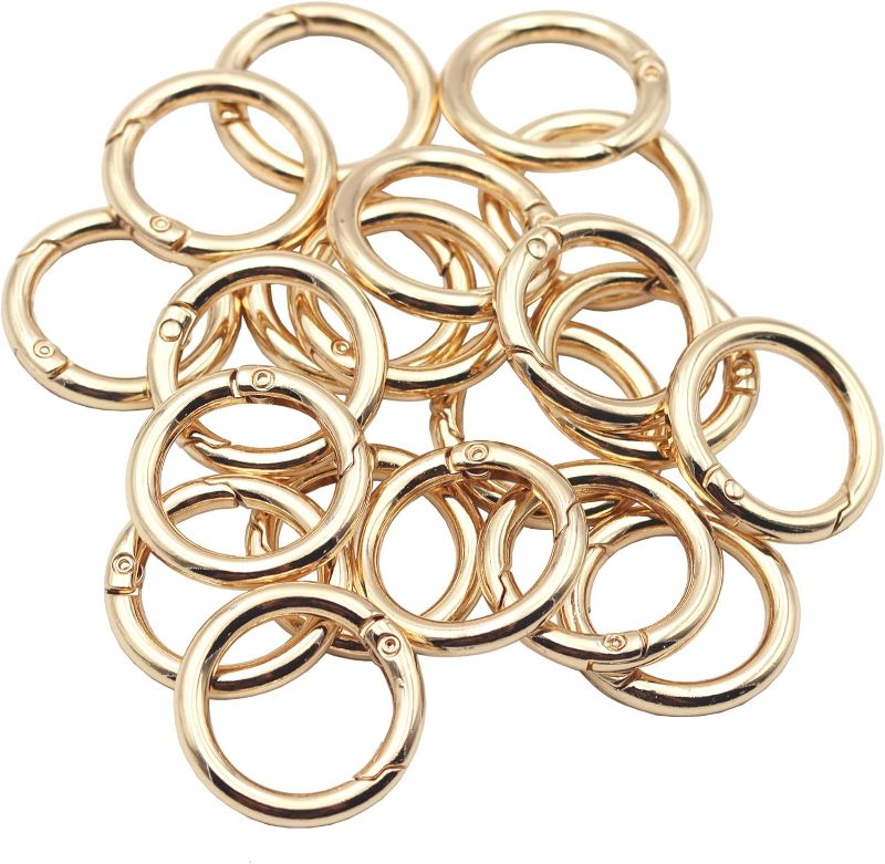 Photo 1 of 20pcs Trigger Spring O Rings Round Carabiner Clip Snap for Keyrings Buckle, Bags,Purses (Gold, 3/4 inch)
