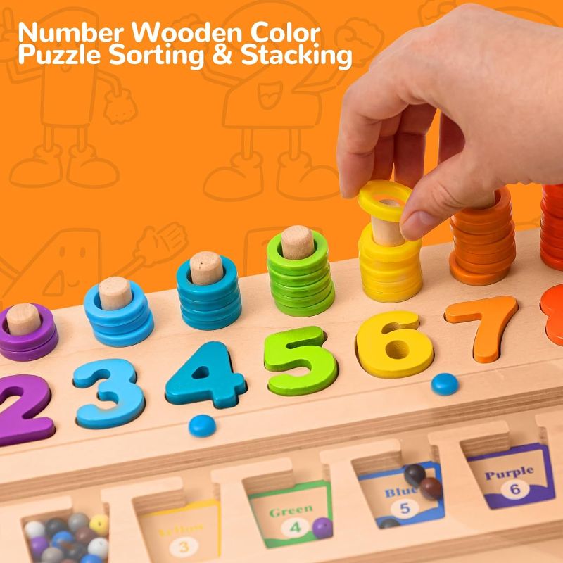 Photo 1 of 3 in 1 Montessori Wooden Toys for 3+ Year Old,Magnetic Color and Number Bead Maze Educational Toys,Preschool Learning Activities Classroom Must Haves,Number Blocks Puzzles Stacking Color Sorting Toys
