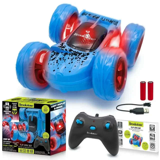 Photo 1 of Brookstone Blue Flip Spin 360 - Light-Up Performance Radio Control Vehicle, for Boys, Girls, Child ages 8+, Tweens, Teens, Adults
