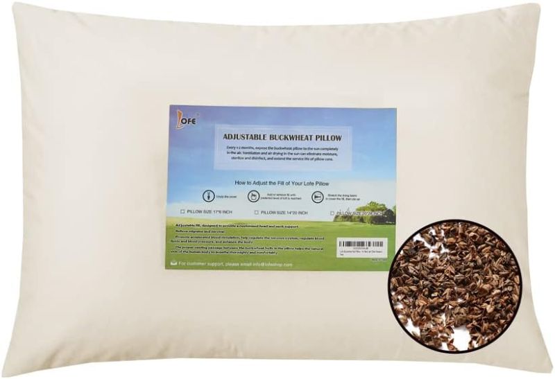 Photo 1 of Organic Buckwheat Pillow for Sleeping - Queen Size 20''x26'', Adjustable Loft, Breathable for Cool Sleep, Cervical Support for Back and Side Sleepers(Tartary Buckwheat Hulls)
