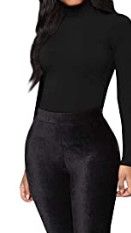 Photo 1 of MANGOPOP Womens Mock Turtle Neck Long Sleeve Tops Bodysuit Jumpsuit (A Long Sleeve Black, Medium)