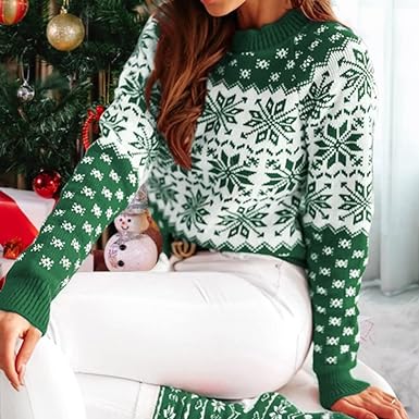 Photo 1 of LARGE  ZAFUL Women's Christmas Reindeer Xmas Snowflake Patterns Knitted Sweater Long Sleeve Elk Floral Printed Pullover
