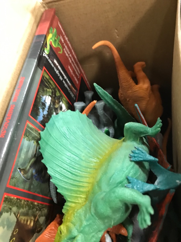 Photo 2 of DinoMax 15 Piece Dinosaur Toy Figures with Hardcover Book Set for Boys & Girls Ages 3 4 5 6 7 8 9 10 Year Old, Plastic Educational Jurassic Models for Kids, Large Tyrannosaurus (T-Rex) Play Dino