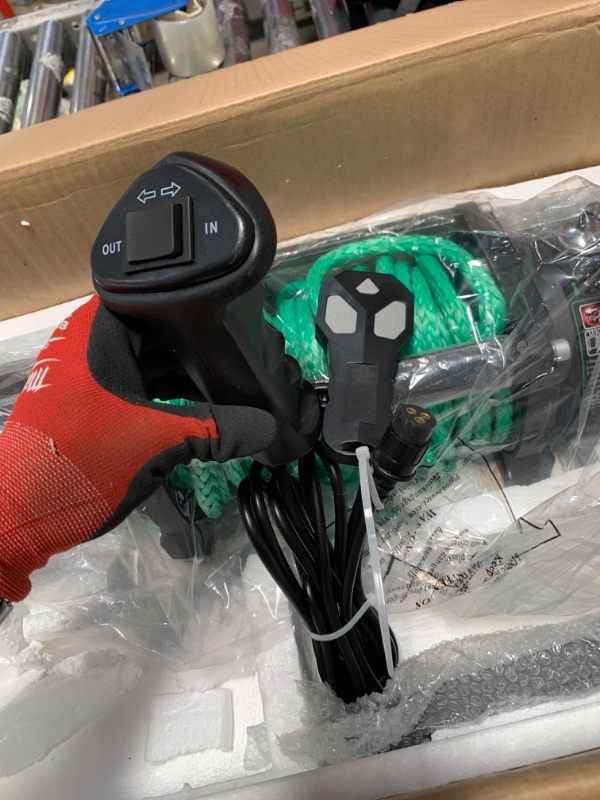 Photo 4 of ***Parts Only***STEGODON New 9500 lb. Load Capacity Electric Winch S3,12V Waterproof IP67 Electric Winch with Hawse Fairlead, Synthetic Rope Winch with Wireless Handheld Remote and Wired Handle(Green-Rope) 9500 lb. Winch Synthetic Rope