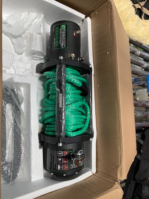 Photo 5 of ***Parts Only***STEGODON New 9500 lb. Load Capacity Electric Winch S3,12V Waterproof IP67 Electric Winch with Hawse Fairlead, Synthetic Rope Winch with Wireless Handheld Remote and Wired Handle(Green-Rope) 9500 lb. Winch Synthetic Rope