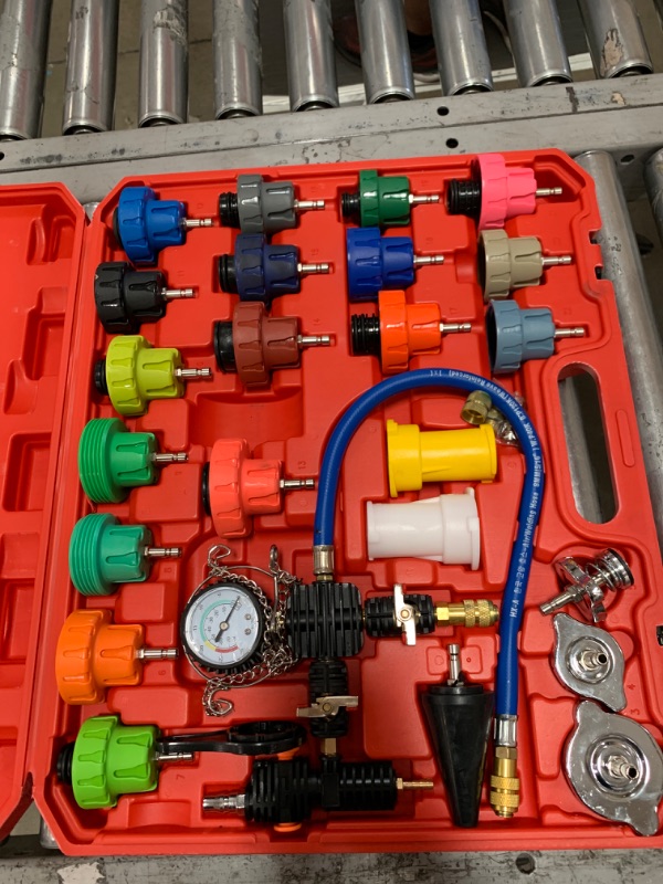 Photo 1 of ZJERYL GULL 28pcs Universal Radiator Pressure Leak Tester Kit Automotive Vacuum Type Cooling System Kit for Motorcycle Car Truck (Red 28pc)