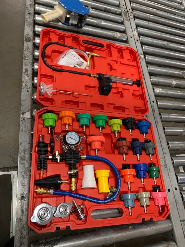 Photo 1 of ZJERYL GULL 28pcs Universal Radiator Pressure Leak Tester Kit Automotive Vacuum Type Cooling System Kit for Motorcycle Car Truck (Red 28pc)