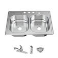 Photo 1 of 33 in. Drop-In 50/50 Double Bowl 22 Gauge Stainless Steel Kitchen Sink with Faucet and Sprayer