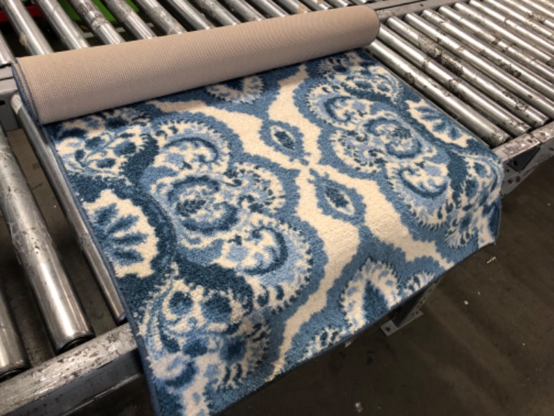 Photo 1 of Maples Rugs Vivian Medallion Runner Rug Non Skid Hallway Entry Carpet [Made in USA], Blue, 2'6" x 6' Blue 2'6" x 6'