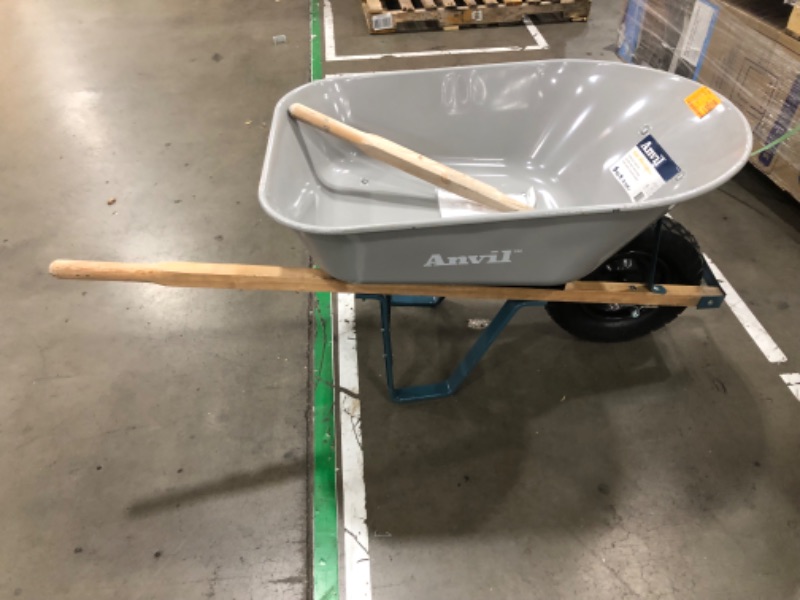 Photo 4 of **SEE NOTES**Anvil 6 Cu. Ft. Steel Tub Wheelbarrow with Wooden Handles and Pneumatic Tire, Gray
