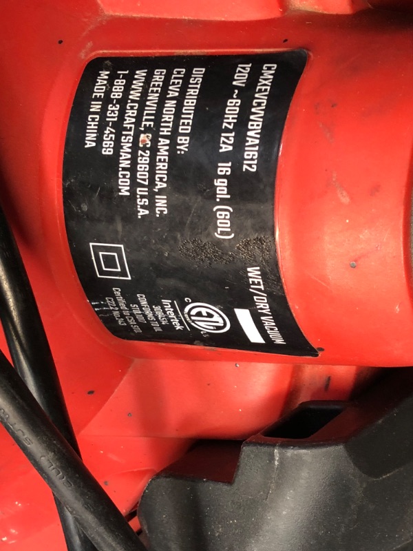 Photo 3 of **SEE NOTES**CRAFTSMAN 16-Gallons 6.5-HP Corded Wet/Dry Shop Vacuum with Accessories Included
