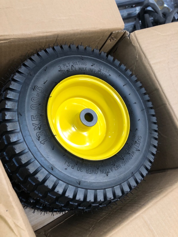 Photo 2 of 15x6.00-6" Front Tire Assembly Replacement for 100 and 300 Series John Deere Riding Mowers - 2 pack