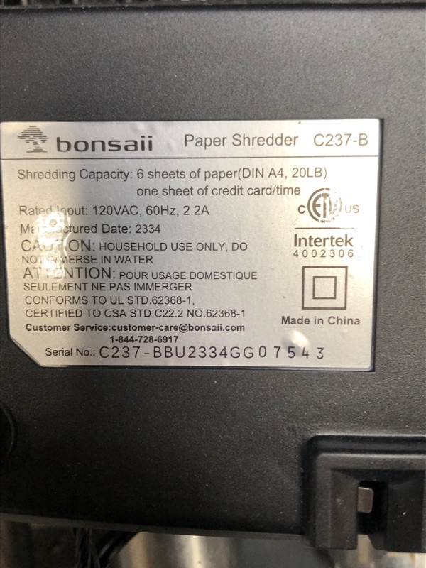 Photo 3 of Bonsaii Paper Shredder for Home Use,6-Sheet Crosscut Paper and Credit Card Shredder for Home Office with Handle for Document,Mail,Staple,Clip-3.4 Gal Wastebasket(C237-B)
