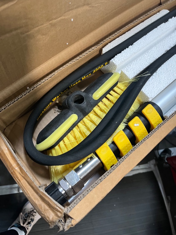 Photo 1 of RAYNEL 24FT Telescoping Pressure Washer Extension Wand with Brush Head, 2 Power Washer Extension Wands, Gutter Cleaner Attachment, 7 Spray Nozzle Tips, Support Belt and 2 Hose Adapters