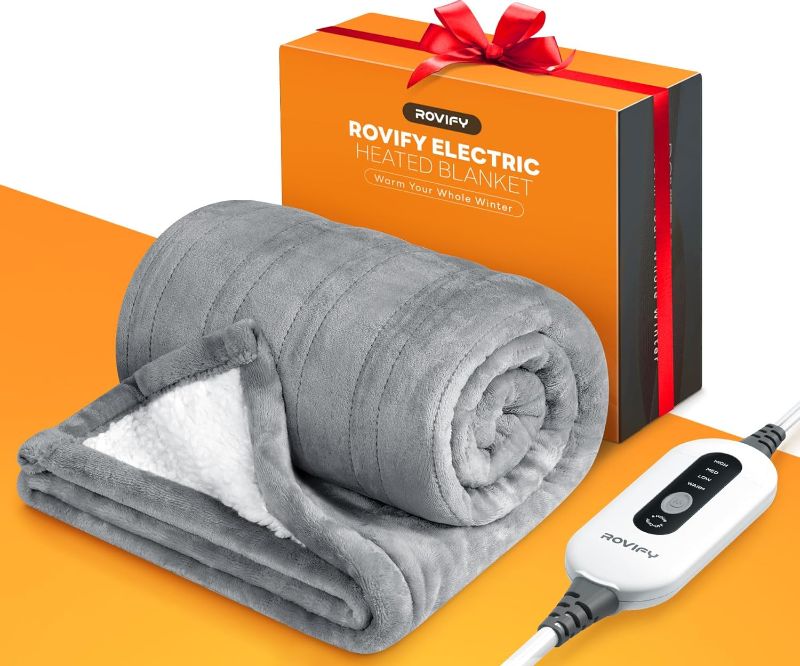 Photo 1 of (SEE NOTES)  2X Warmth Heated Blanket w/Lager Dense Area, Ultra Soft Safe Electric Blanket Throw w/Flannel Sherpa, 4 Levels Instant Heating Blanket 10H Auto-Off, Washable Blanket UL Certified Grey Twin 62" x 84"