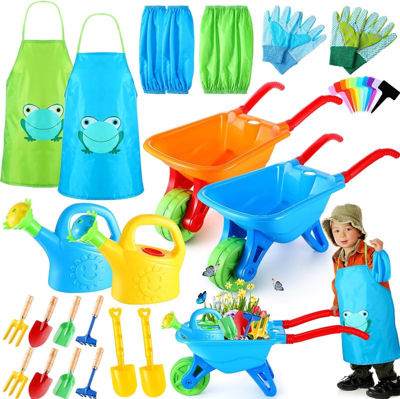 Photo 1 of 38 Pcs Kids Gardening Tool Set, Garden Toys with Wheelbarrow, Watering Can, Gardening Gloves, Hand Rake, Shovel, Trowel, Apron, Plastic Labels, Outdoor Indoor Toys Gift for Boys Girls