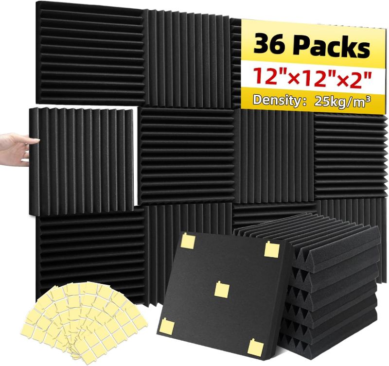 Photo 1 of 36 Packs Acoustic Foam Panels Wedge 2" X 12" X 12" High Density 25kg/m³ Quick Recovery Sound Proof Foam Panels for Walls with 180 Pcs Double Side Self Adhesives
