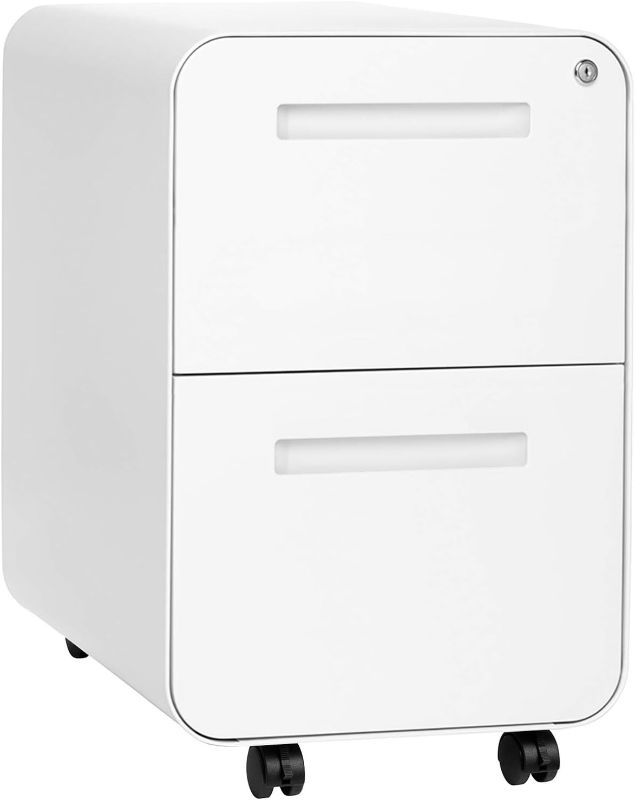 Photo 1 of Laura Davidson Furniture Stockpile 2 Drawer Mobile File Cabinet with Lock - Under Desk Metal Filing Cabinet, Legal/Letter File Folders, Wheels and Stationary Feet, Pre-Assembled, White
