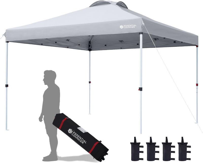 Photo 1 of 10x10 Pop Up Canopy Tent, Instant Outdoor Canopy Tent Easy Up Canopy with Heavy Duty Roller Bag, 4 Sandbags and 8 Stakes, Height Adjustable Heavy Duty Rain Awning Canopy - Grey
