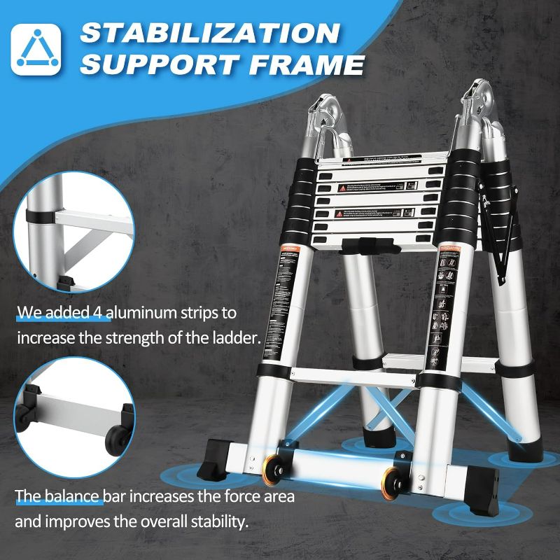 Photo 1 of ***USED - LIKELY MISSING PARTS - UNABLE TO VERIFY FUNCTIONALITY***
HBTower 16.5 Ft Telescoping Ladder, A Frame Extension Ladder, Portable Collapsible RV Ladder with Wheels, Stabilizer Bar and Tool Tray, Aluminum Telescopic Ladder for Homework 330lb Capaci