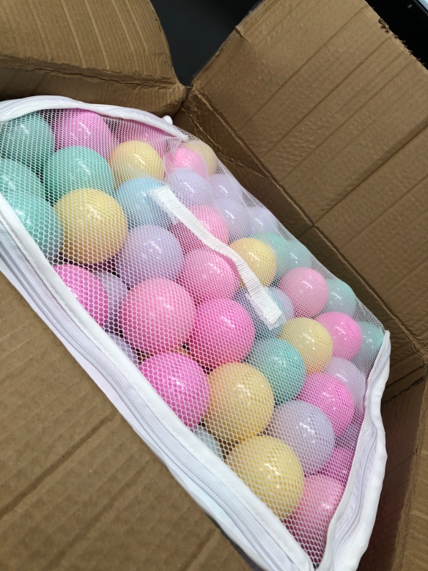 Photo 2 of Amazon Basics BPA Free Crush-Proof Plastic Ball Pit Balls with Storage Bag, Toddlers Kids 12+ Months, 6 Pastel Colors - Pack of 400 6 Pastel Colors 400 Balls