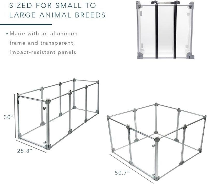 Photo 3 of (NON-REFUNDABLE) Foldable Dog Playpen Pen, Durable Indoor Outdoor Portable Crate Kennel Safe Accessories for Puppy, Cat, Bunny, Pet for Play/Rest Clear Transparent Panels and Aluminum Rods (Silver, 8-Panel) Silver 8-Panel