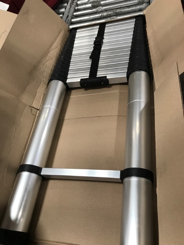 Photo 2 of 12.5FT Telescopic Ladder Foldable Telescoping Extension Ladder Loft Ladder 330lb Load, 3.8M Stainless Steel Telescoping Ladder for Cleaning Gutter, Housework EN131 Stainless Steel 12.5FT/3.8M
