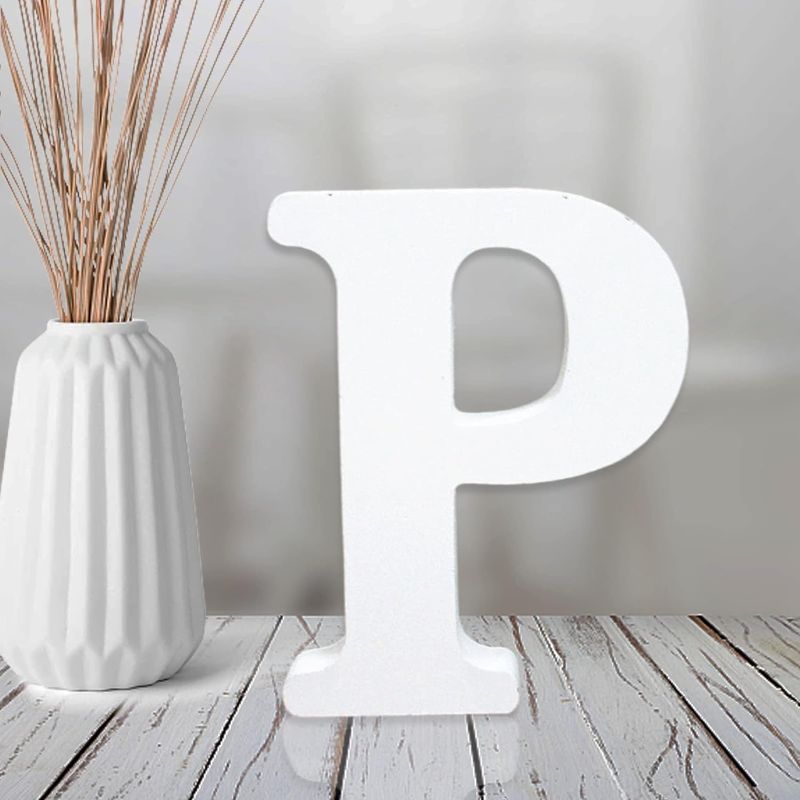 Photo 1 of 12 Inch White Wood Letters, Large Unfinished Wooden Letters for Wall Decor, Printable Alphabet Letters Free Standing Solid Letters for Home Bedroom Wedding Birthday Party DIY Craft,Letter "P" shaped