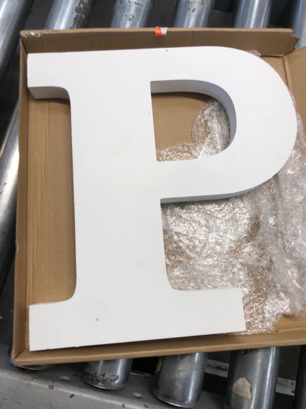 Photo 2 of 12 Inch White Wood Letters, Large Unfinished Wooden Letters for Wall Decor, Printable Alphabet Letters Free Standing Solid Letters for Home Bedroom Wedding Birthday Party DIY Craft,Letter "P" shaped