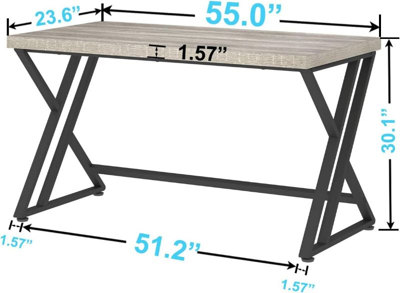 Photo 4 of (READ FULL POST) LVB Grey Computer Office Desk, Industrial Wood PC Gaming Gray Desk for Home Office, Modern Wooden Metal Study Work Bedroom Table, Farmhouse Executive Writing Desk with Storage, 55 Inch, Light Grey Oak Light Grey Oak 55 Inch