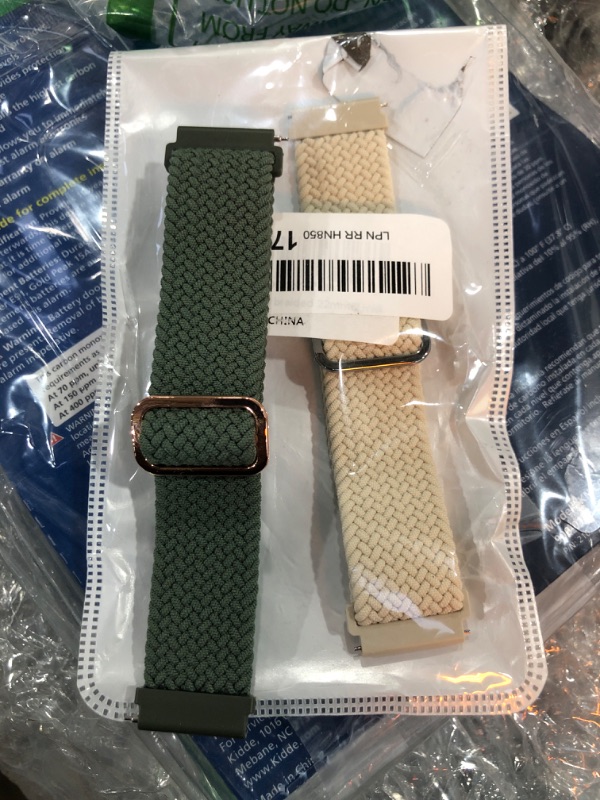 Photo 2 of 2 Pack Braided Elastic Band Compatible with Garmin Venu 2/Garmin Venu 3/ Garmin Vivoactive 4,22mm Adjustable Watch Band Nylon Woven Replacement Straps Wristband for Women Men Starlight+Green