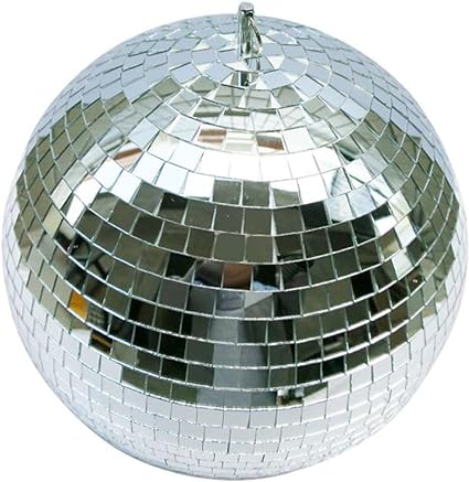 Photo 2 of 24 Inch Large Disco Ball Decorations, 70's 80's 90's Silver Rotating Glass Mirror Ball with Hanging Ring, for Outdoor Ceiling Mount DJ Club Lighting Holiday Easter Party
