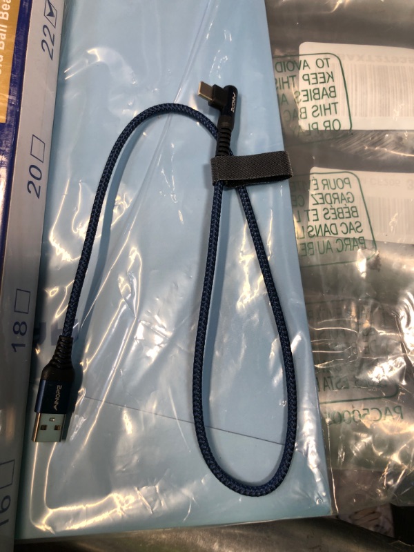 Photo 2 of 1.6FT USB to USB C Cable, 3.1A C Charger Cable Fast Charging Right Angle, Type C Cable Samsung Durable Nylon Braided Compatible with Galaxy S22 S21 S10, Note 10 9 A51 LG G8 G7 Charging Cord 1.6FT Blue 1